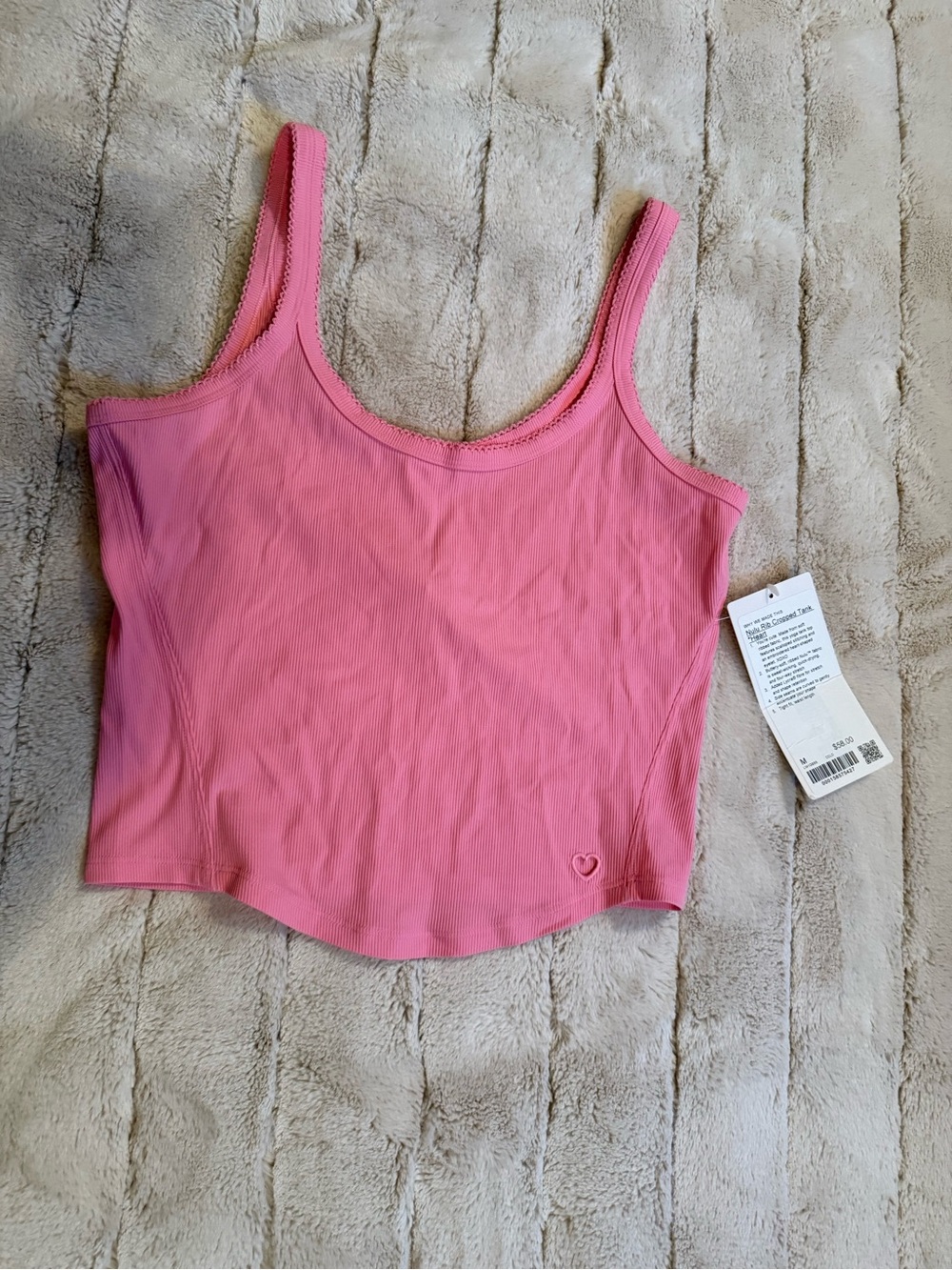 lululemon Nulu Rib Cropped Tank W/Heart, Candy Cloud, Size Medium